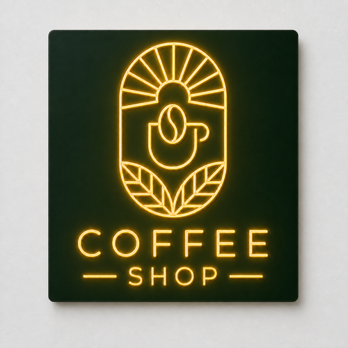 Enseigne plaque lumineuse retroeclairee Coffee Shop verte