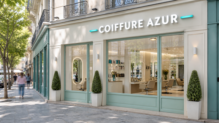 Enseigne en vitrine, côté rue