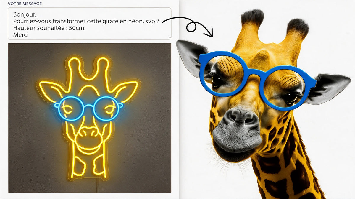 Transformez votre photo en néon personnalisé — exemple girafe