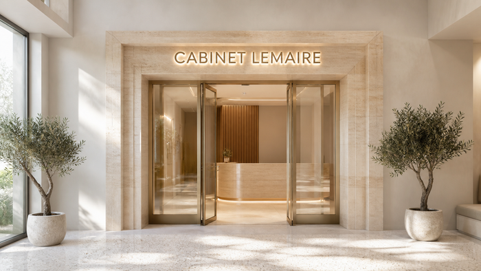 Lettres lumineuses au-dessus de l'entrée