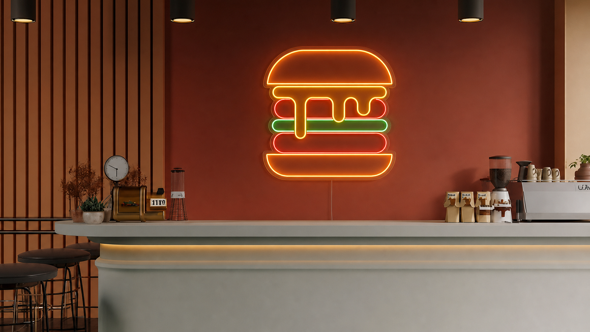 Néon Burger allumé