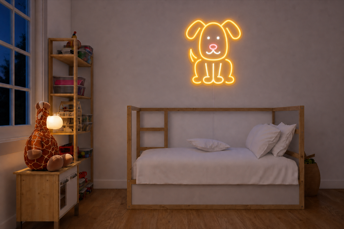 Néon Chien assis LED multicolore allumé