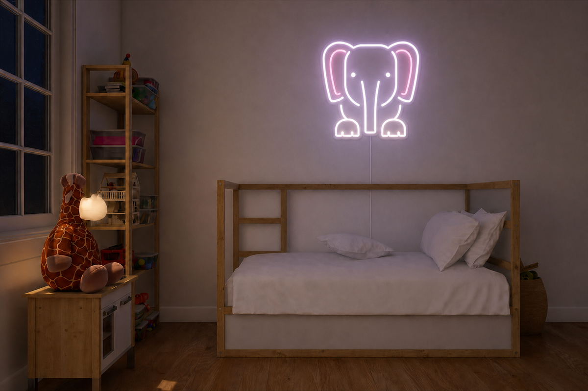 Néon Éléphant LED multicolore allumé