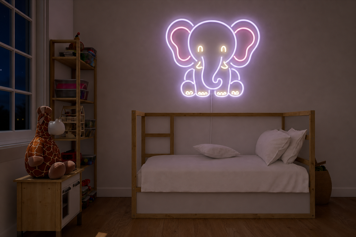 Néon Éléphant enfant allumé