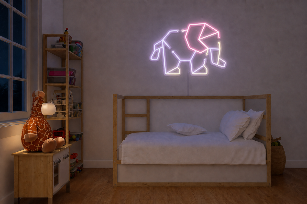 Néon Éléphant origami LED multicolore allumé