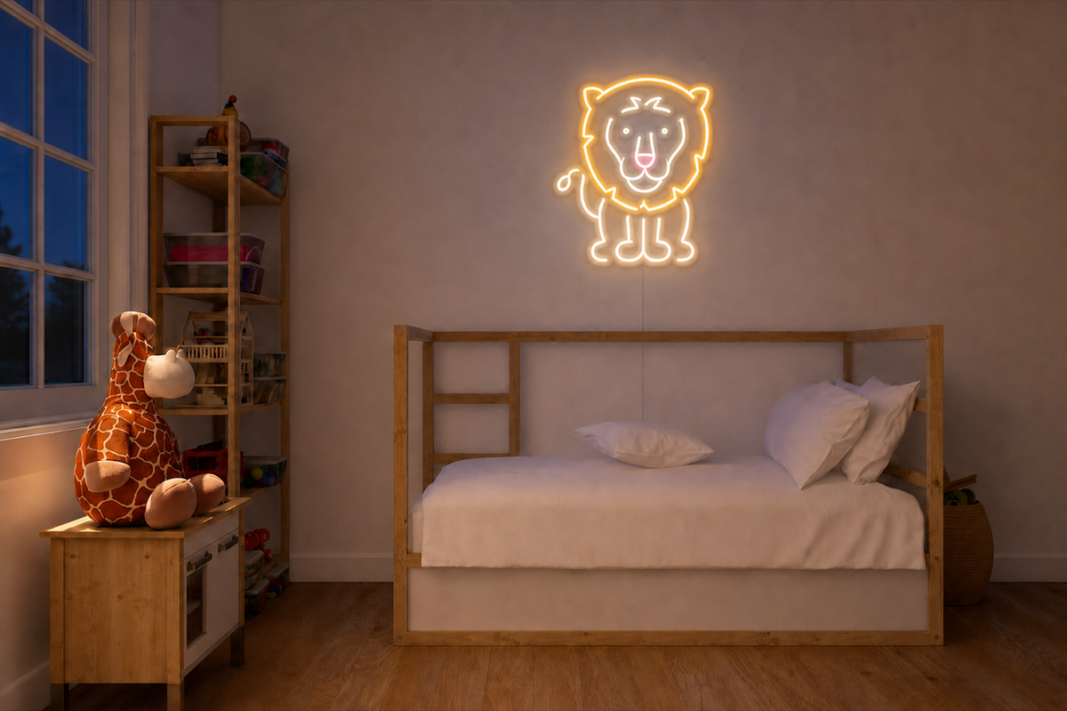 Néon Lion LED multicolore allumé