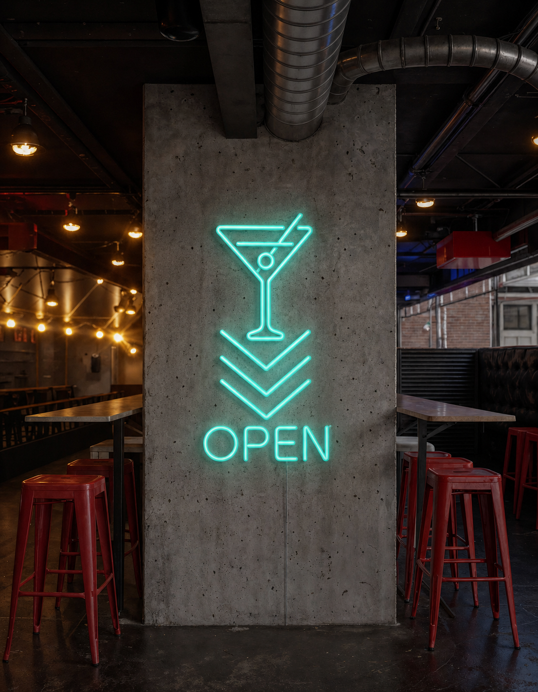 Néon Open Cocktail allumé