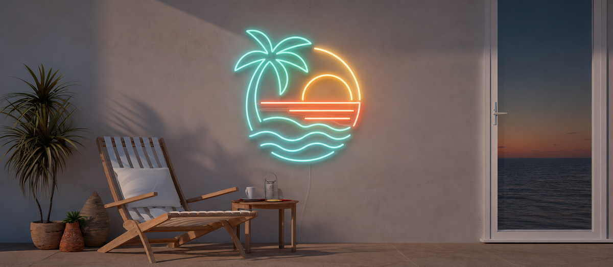 Néon LED Palmier & Coucher de soleil allumé