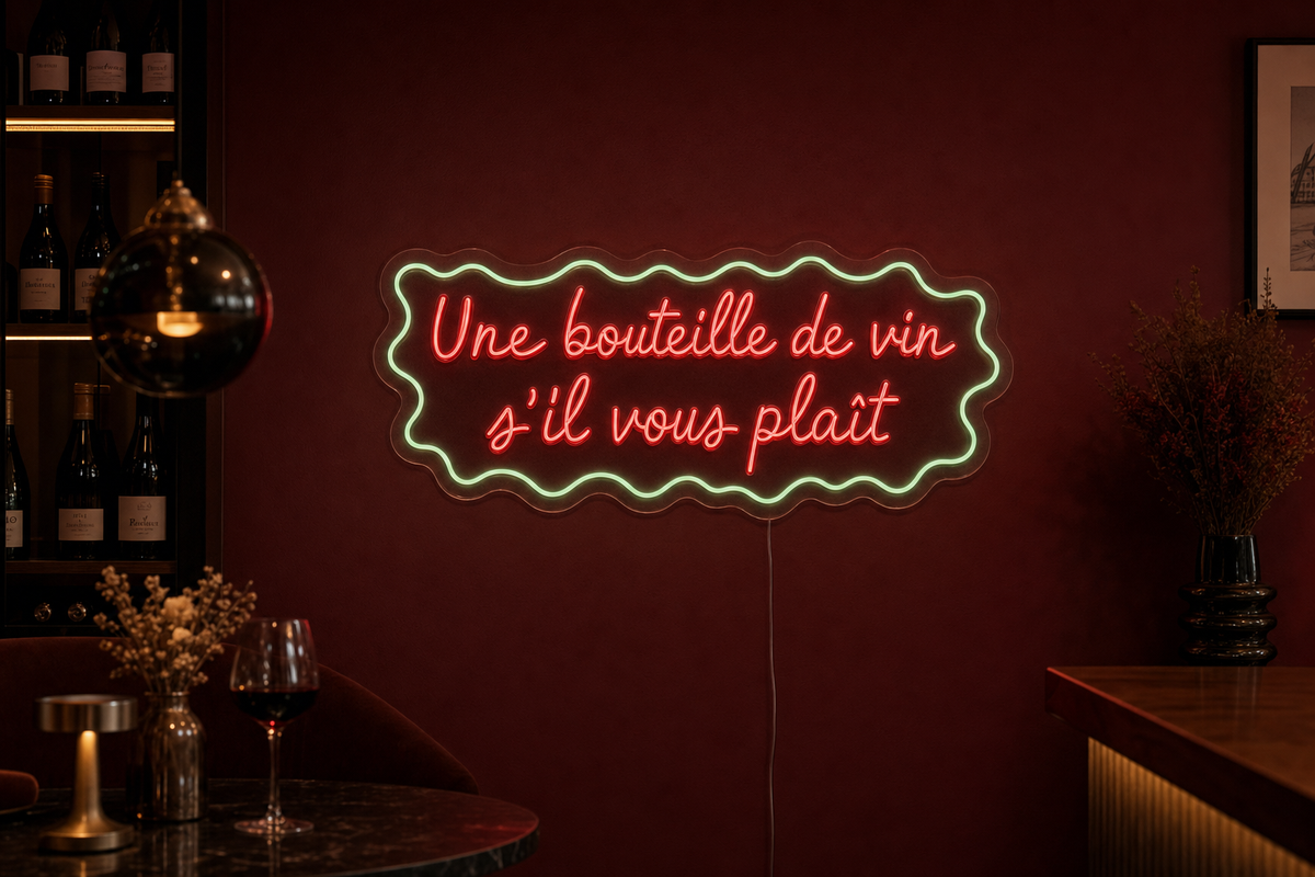 Néon LED Une bouteille de vin
